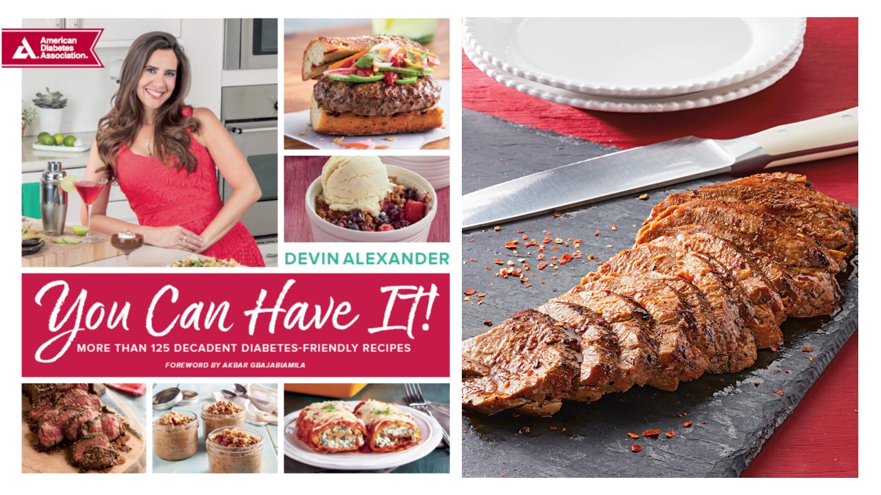 Sweet And Spicy Pomegranate Pork Tenderloin With Book Cover For Truvia Post