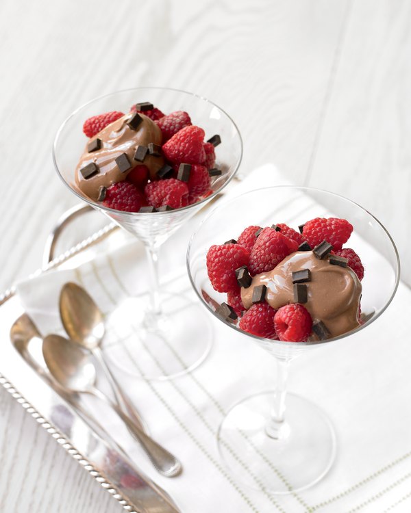 Chocolate raspberry dreamers in coupe glasses